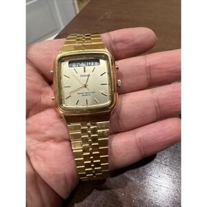 Working Vintage Phasar‎ By Seiko Analog Digital Alarm Chrono V031 5050 Gold Tone